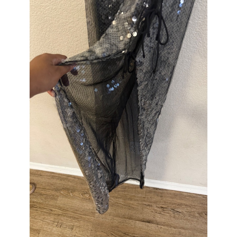 Topshop Sequin Mesh Side Tie Maxi Dress Silver US 10 Y2K Glam Festival Gown - Picture 8 of 10